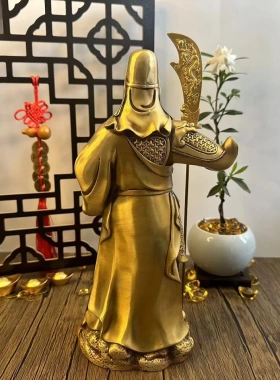 多吉缘铜摆件黄厅铜关爷公礼彩绘关公关二武财神家居客装饰品品