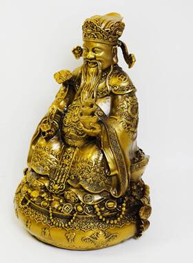 纯铜财神爷摆件 文财神比干范蠡神像元宝聚宝盆家用开业工艺礼品