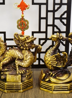 多吉缘黄铜方神兽摆件四青龙神白虎朱雀玄武四大铜办公室兽开业工