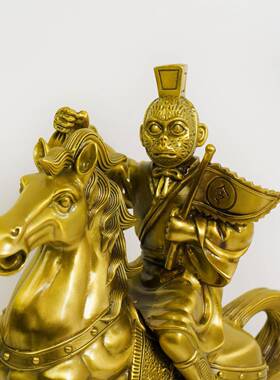 纯黄铜马上封侯猴拿印猴生肖猴家居客厅书房办公室大号装饰摆件