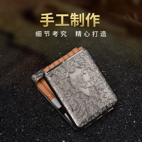 【战壕旗舰店】浴血黑帮三开烟盒16支自动开盖合金雕花便携送男友 - 图2