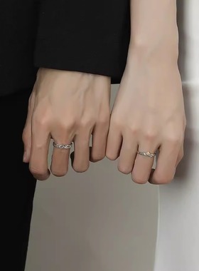 橡树与木棉情侣对戒S925纯银情侣款开口戒指女男小众设计款送女友