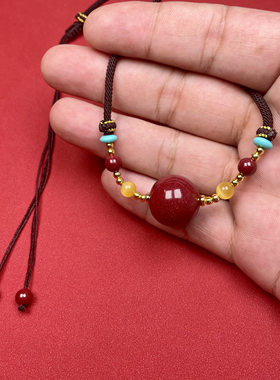 天然原矿朱砂转运珠吊坠女款项链本命年挂件女朋友锁骨链礼物饰品