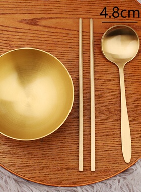 黄铜碗筷勺套装简约中式家居用品桌面摆件加厚光面铜碗工艺品