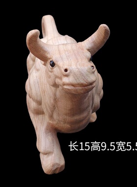 桃木牛摆件十二生肖华尔街实木雕刻工艺品办公室桌家居客厅