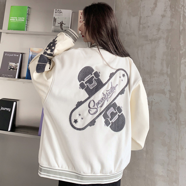 Broken code clearance SPEAR YOUTH original woolen jacket skateboard baseball uniform loose PU leather splicing jacket