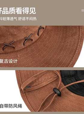 西部牛仔帽子春夏季女防晒遮阳帽美式复古户外露营大檐男女登山帽