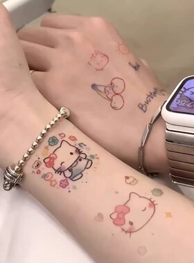 kitty猫纹身贴可爱卡通防水持久ins草本可洗少女心学生儿童贴纸