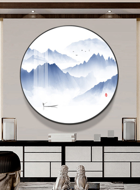 新中式玄关装饰画圆形上水画挂画