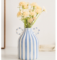 Hand-painted vase with double ear pottery jars flower floral in Mediterranean decoration European and American pendulum pieces flower real flower ceramic bottle