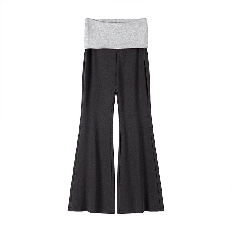 维多利亚质量美式撞色拼接微喇卫裤2025新款高腰修身显瘦运动阔腿 - 图3