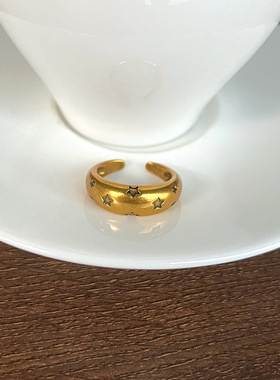 五角星夸张vintage不掉色古金开口指环小众中古设计感戒指女潮饰