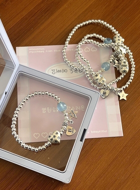 Sinse手作海蓝宝铃兰花手链女生小众原创设计感银珠手串百搭气质