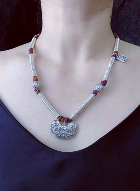 2024新款复古小众百搭合拼结彩色线绳如意项链配饰重工设计民族风