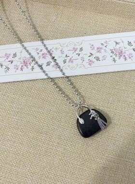 韩系博主黑色木质包包小马吊坠项链女气质百搭2026新款毛衣链配饰