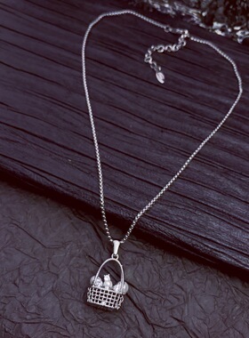 新款时尚高级感银色花篮吊坠小众项链耳环女甜美气质耳钉配饰优雅