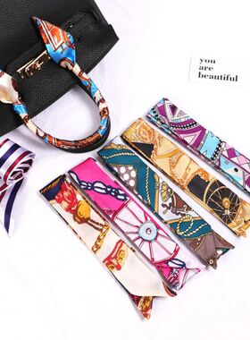 New Print Flower Small Scarf for Women Handle Bag Ribbons Br