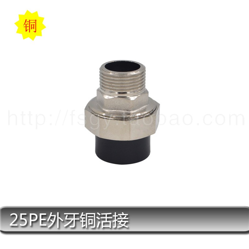 PE外丝内丝铜铁双头双p活接PE转PPR铜铁活接转换接头水管管材管件 - 图1
