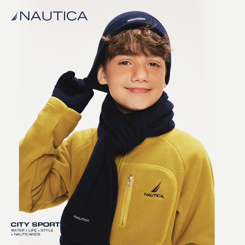 NAUTICA/诺帝卡童装男童女童五指手套秋冬季儿童针织帽子围巾套装