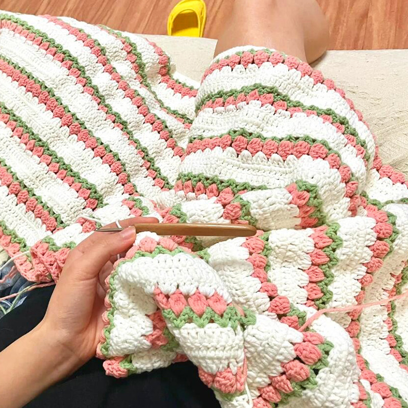 郁金香花束毯子材料包手工编织diy毛毯自制针织毛线毯创意礼物,淘宝优惠券,粉丝福利购,淘宝优惠卷