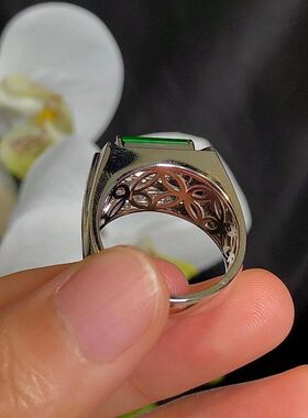 天然满阳绿马鞍戒指女士镀925银