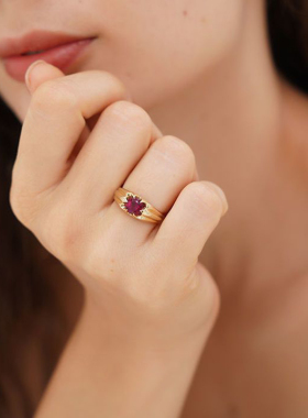 镀18K金新品碧玺花朵戒指女精美高级感时尚气质百搭送妈妈礼物