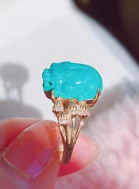 镀18K金镶嵌仿绿松石貔貅戒指复古精致时尚百搭可调节指环女款