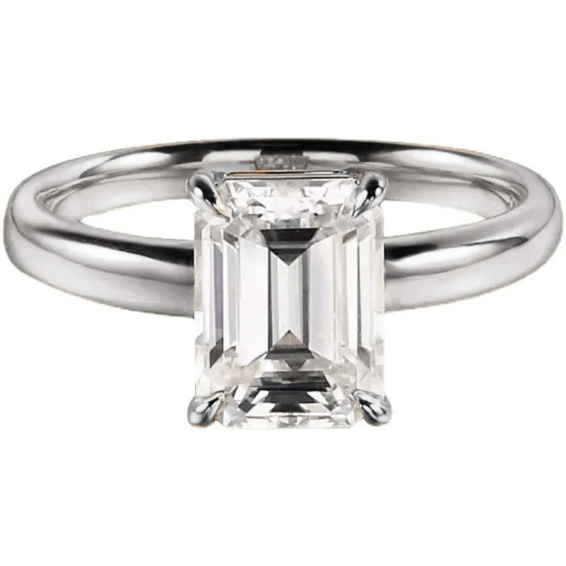 High Carbon Diamond Emerald S925 Silver Rectangular Ring