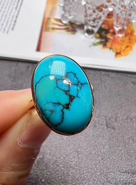 新款镀18K金蓝松石蛋面戒指女民族风高档大气精致送妈妈生日礼物