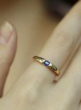 蓝宝石法式S925纯银蓝宝石戒指