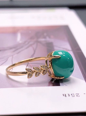仿绿松石蛋面戒指镀18K金镶嵌精致百搭可调节指环气质宫廷高贵