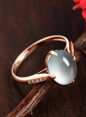日韩风玉髓玫瑰金色高冰种戒指