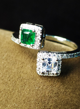 祖母绿轻奢女纯银日韩戒指托帕石