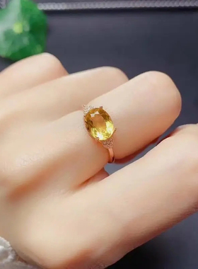 黄水晶玫瑰金戒指s925银