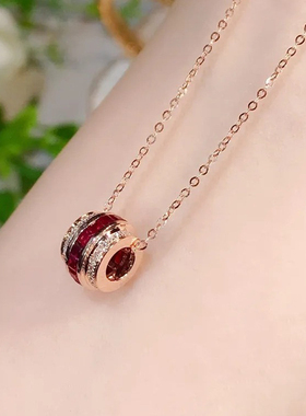 【转运珠】鸽血红宝石吊坠女镀18K玫瑰金镶嵌韩版时尚百搭锁骨链