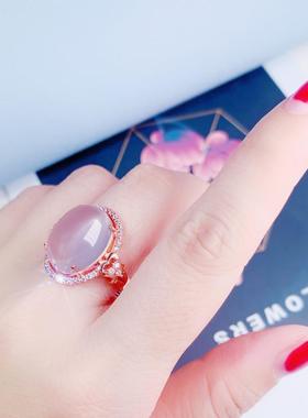 甜美风纯银淡粉水晶蛋面芙蓉石