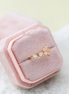 粉白玉招好运樱花戒指小众简约女