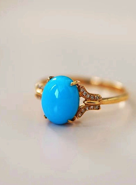 仿绿松石镀金18K金镶嵌小钻戒边戒指大气国潮复古精致款个性气质