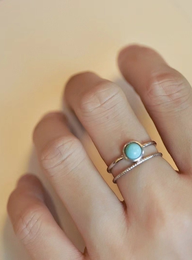 仿海蓝绿松石镀18K金镶嵌戒指简约百搭国潮复古小众设计潮流大方