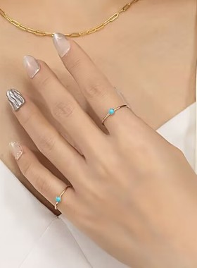 新款3mm仿绿松石小圆点戒指女欧美叠戴ins风小众设计尾戒关节戒