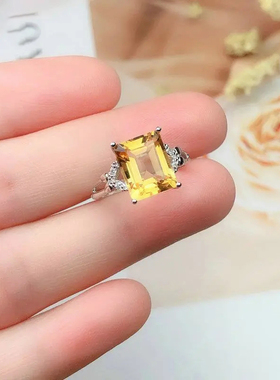 新款日韩版公主方招财黄水晶戒指
