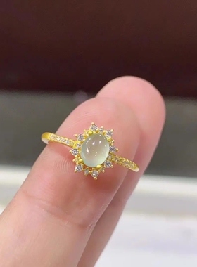 冰种玉髓镶嵌欧美风开口纯银戒指