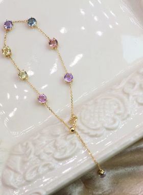 新款圆形彩色蓝宝石珍珠手链女生