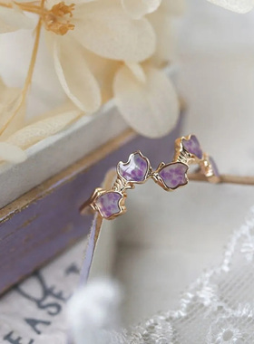 戒指日系简约丁香花瓣珐琅戒指