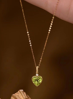 【森系野心】橄榄绿爱心项链镀18K金色镶嵌钻石森系小清新锁骨链