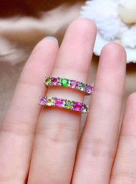 镀18K玫瑰金水晶宝石碧玺戒指女日韩精美甜美轻奢风可调节指环