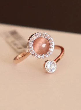 原创猫眼石镶钻转运珠戒指新品