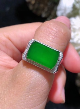 正阳绿玉髓马鞍戒指镀925银缅甸玛瑙缅甸戒指小众设计百搭气质