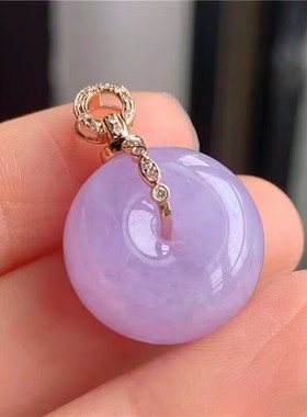 新中式玉髓镶钻冰糯种紫罗兰平安扣精美吊坠复古小众气质圆形项链