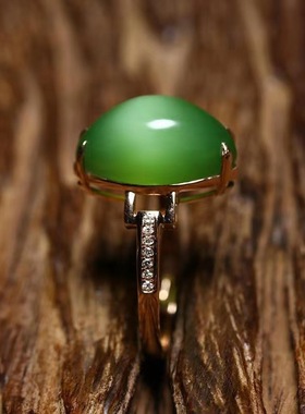 古风老坑碧玉猫眼戒指钻石指环活口设计时尚女百搭气质款个性简约